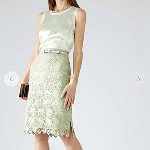 Reiss Orta mint green lace skirt